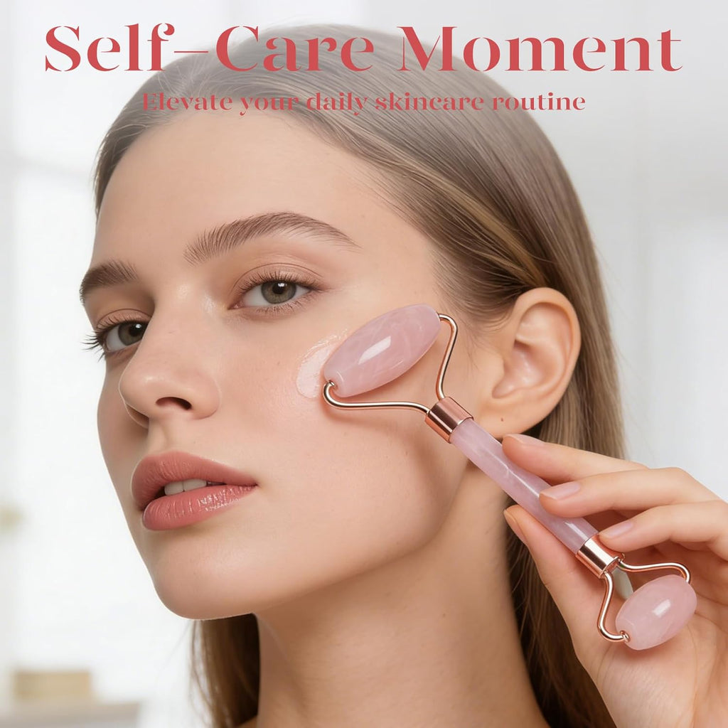 Rose Quartz Facial Roller & Gua Sha Set